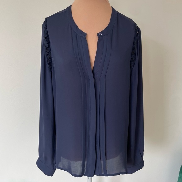 Joie Tops - Joie Matte Silk Lace Inset Hidden Button Down Pleated Long Sleeve Blouse EUC S